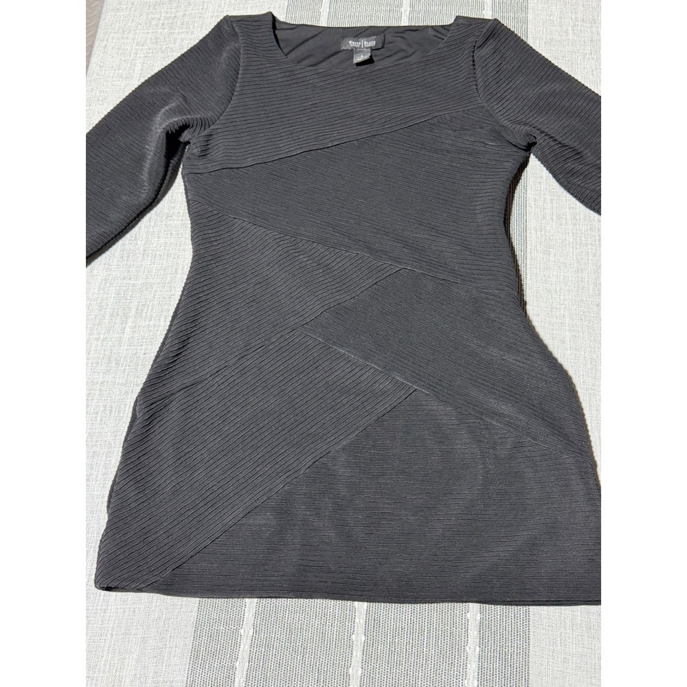 White House Black Market Black Ribbed Bodycon Dress‎ Small 3/4 Sleeve Boat Neck